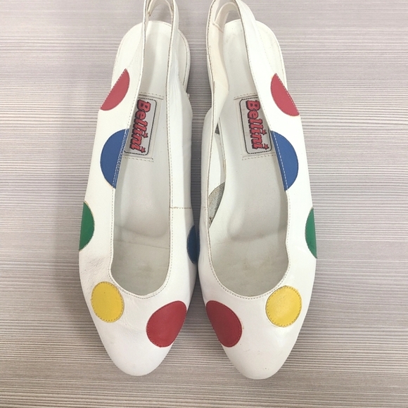 Vintage Shoes - Ballini Vintage Multi-colored Polka Almond Toe sling backs